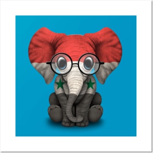 Baby Elephant with Glasses and Syrian Flag Posters and Art